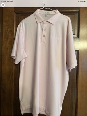Peter Millar Summer Comfort Polo Shirt Mens XL Pink Stripe Travelers Logo Golf